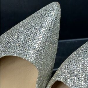 Michael Kors Size 9.5 Silver Glitter Pointed Toe Kitten Heels Party Shoes